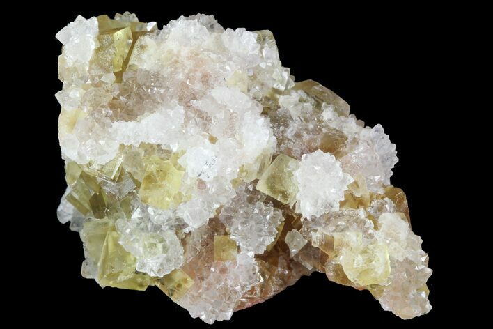 Lustrous Yellow Cubic Fluorite/Quartz Crystal Cluster - Morocco #84259
